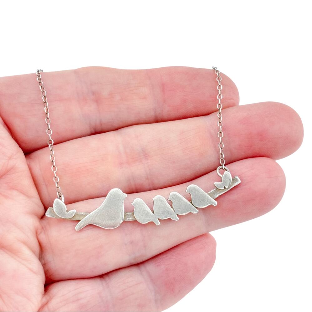 Vintage Figs Ginger Sterling Silver 925 Flock of Birds Pendant Necklace 18.5"